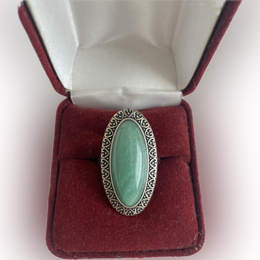 Sterling Silver Oval Jade Statement Ring 925 Size 8